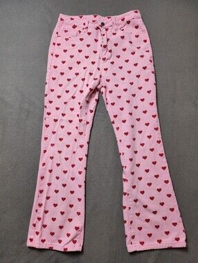 Pink Heart Print Flare Jeans Size M